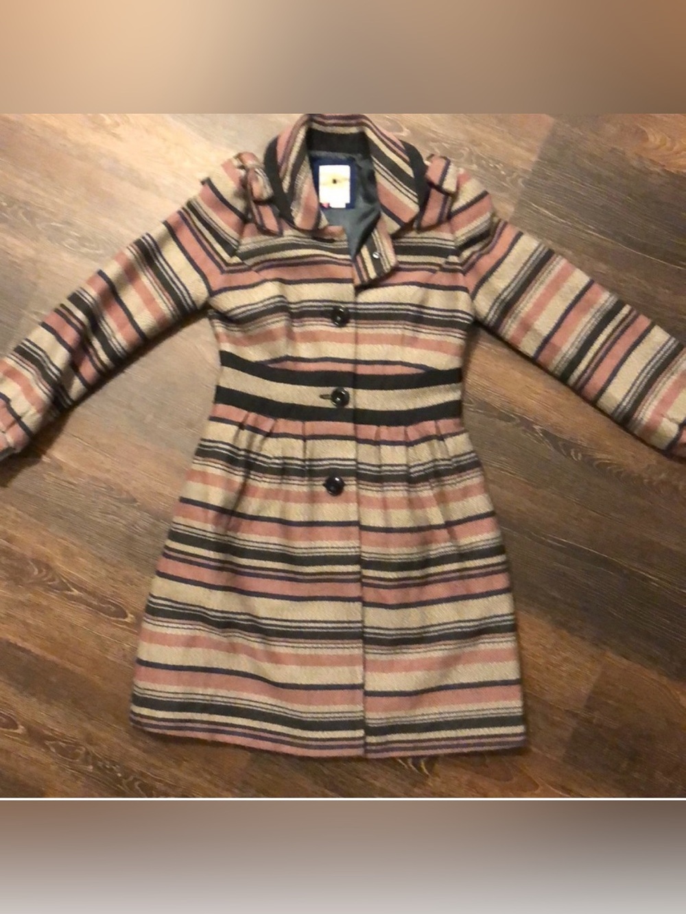 elevenses Striped Trench Coat in Pink, Black and Cream